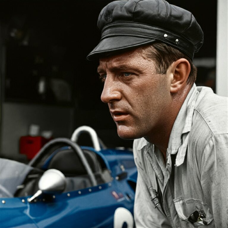 Portrait of a man wearing a dark cap and jacket, possibly a driver or instructor.